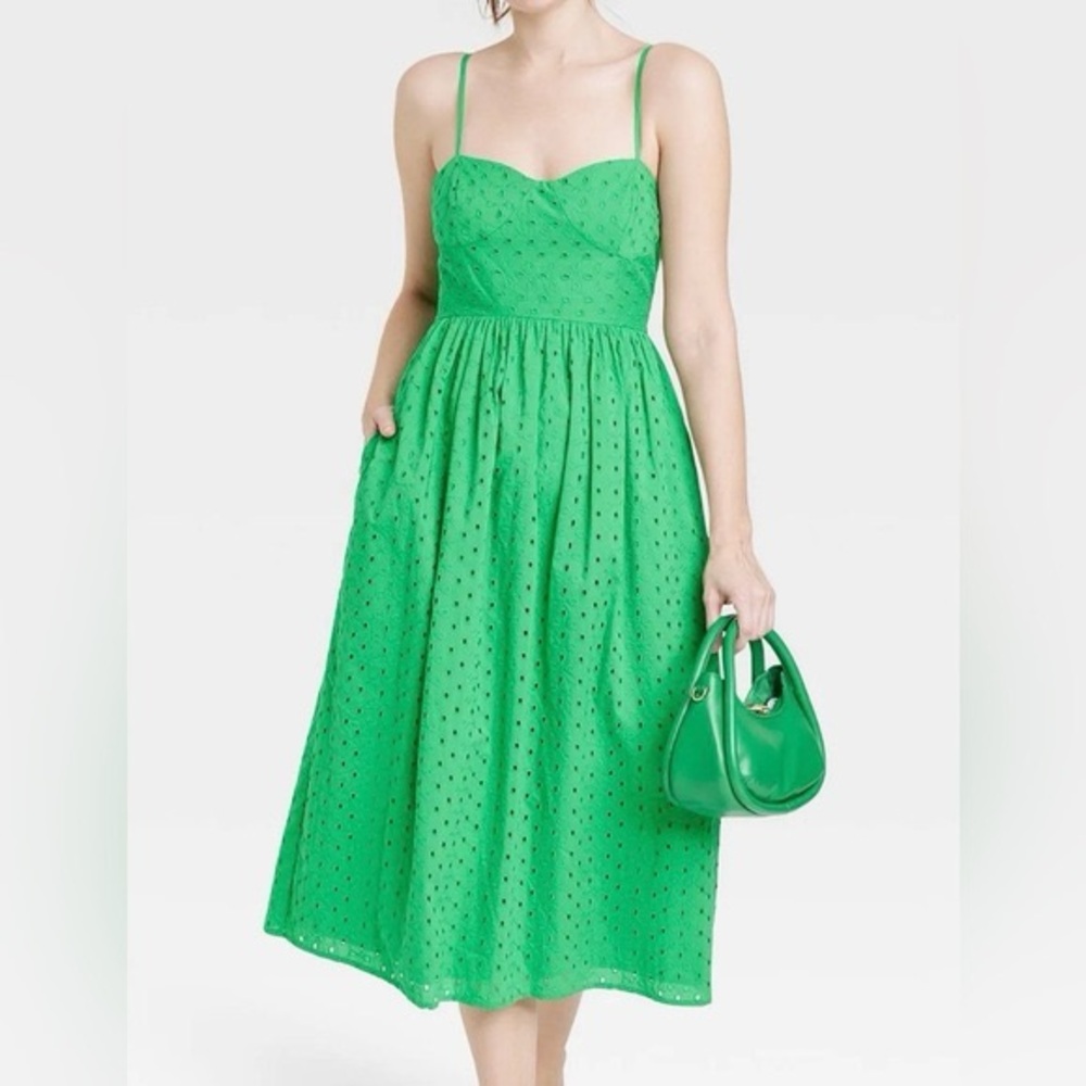 a new day Green Eyelet Midi Dress